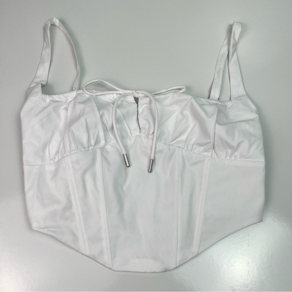 Naked Wardrobe Gathered Lace-up Back Bustier Top in white Sz Medium - Picture 4 of 7